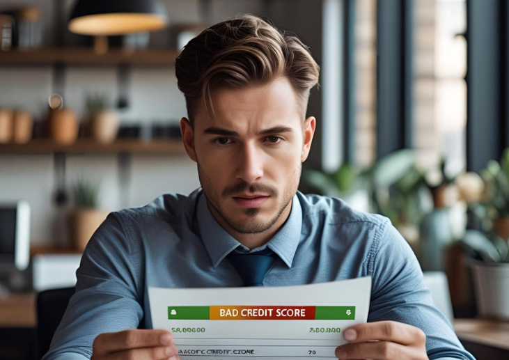 Business person looking at a bad credit score